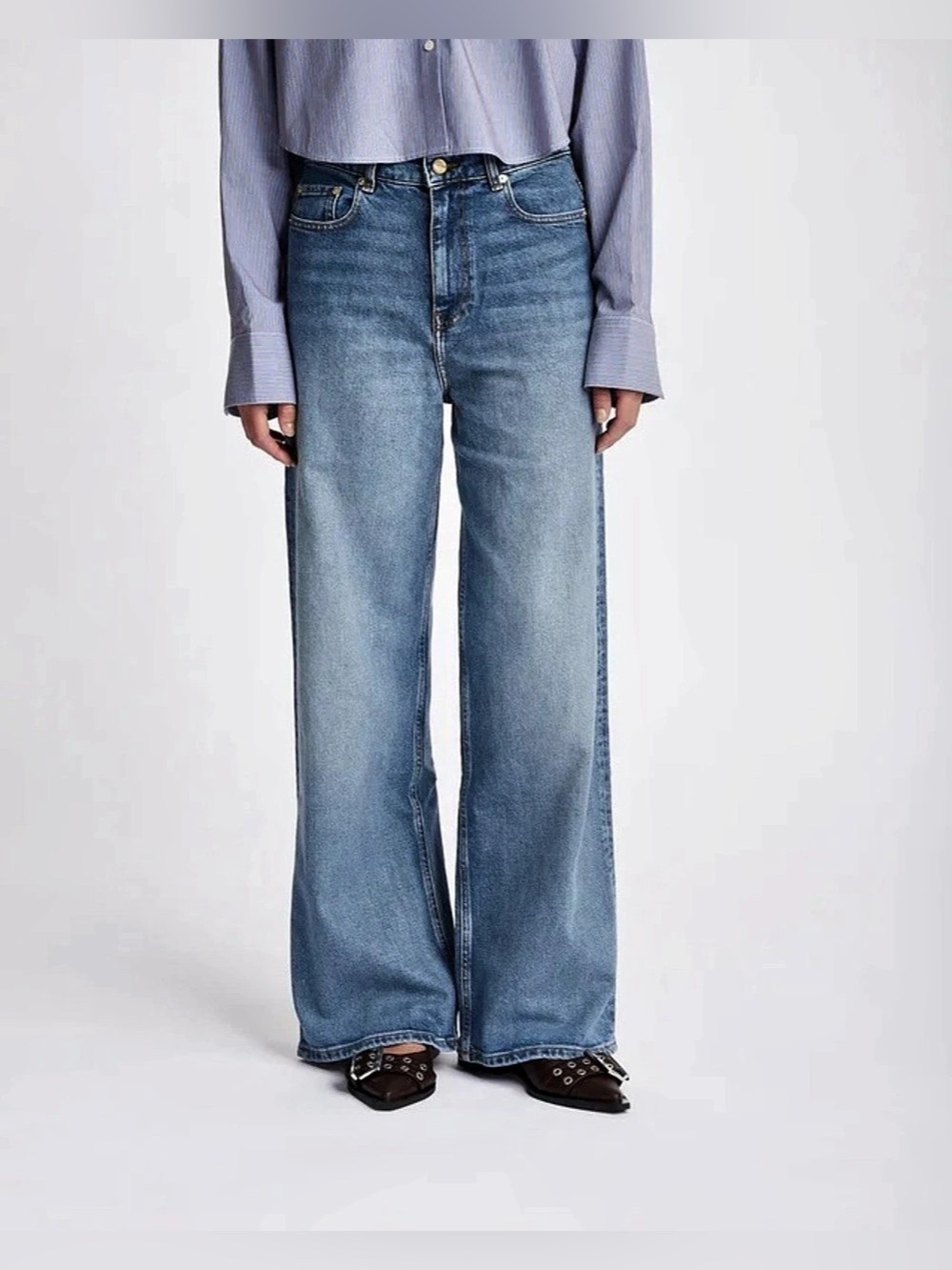 GANNI Izey Jeans in Tint Rigid Denim Wide Leg Organic Cotton Jeans Size 29